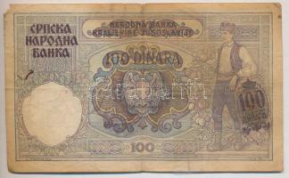 Szerbia / Német megszállás 1941. 100D (3x) kettő hamis felülbélyegzéssel T:III-,IV ragasztás, fo.
S...