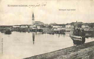 Kunszentmárton, Kőrösparti hajó kikötő, uszály, Sáray Albert felvétele