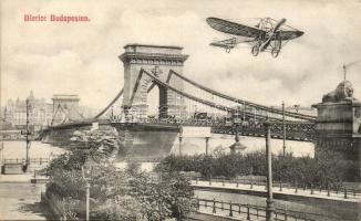 Budapest, Bleriot repülőgépe a Lánchíd felett