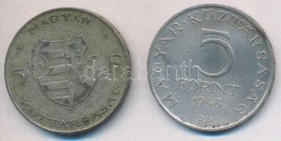 1947. 5Ft Ag "Kossuth" + 1948. 5Ft Ag "Petőfi" T:2,2- kis ph., patina
