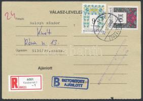 2000 Biztosított ajánlott válasz levelezőlap rajta 6.000Ft értékű illetékbélyeg