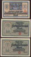 Német Birodalom/Weimar/Köln 1923. 50.000M, 100.000M, 500.000M (2x) egymásutáni sorszámokkal!, 200.00...