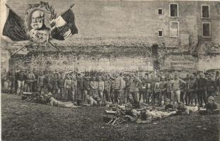 Pozsony, Pressburg, Bratislava; Schlosskaserne I. R. 72. Maschinengewehr-Abteilung / laktanya, gépfegyver-osztag gyakorlat, Ferenc József / WWI K.u.K. military barracks, machine gun department, Viribus Unitis, Franz Joseph (EK)