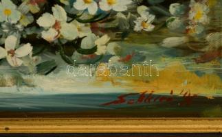 Olvashatatlan jelzéssel: Virágcsendélet. Olaj, farost, fa keretben, 49x38 cm