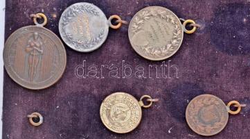 30db-os, nagyészt kardvívó sportérem tétel, a legtöbb barna plüssel borított táblára függesztve, Dr....