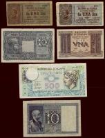 Olaszország 1914-44. 5db bankjegy, egy duplával T:I-,II,III