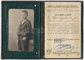 1919 Aradi és Csanádi Egyesült Vasutak által kiadott félárú jegy váltására jogosító fényképes igazol...