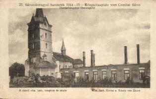 Zboró, Zborov; Római katolikus templom és iskola, romok, 27. Sárosvármegyei harcterek 1914-15 / church and school ruins (fa)