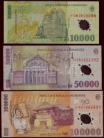 Románia 1999. 2000L + 10.000L (4x) + 2001. 50.000L + 100.000L (4x) T:II