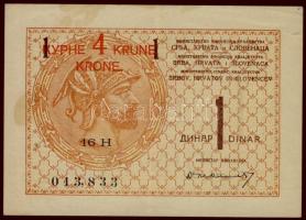 Jugoszlávia 1919. 1D 4K-ás fny-sal (5x) benne egymásutáni sorszámokkal T:I,I-