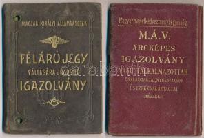 1907, 1935 Magyar Királyi Államvasutak által kiállított 2 db fényképes igazolvány, bőr tokban
