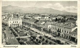 Máramarossziget, Sighetu Marmatiei; Látkép, Nemzeti Hitelintézet Rt. fiókja, üzletek / general view, loan bank, shops (kis szakadás / small tear)