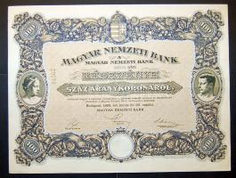 1924. "Magyar Nemzeti Park" részvénye 100 Aranykoronáról