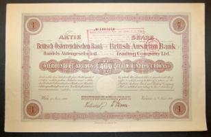 Ausztria 1922. "Britisch-Österreichischen Bank" részvénye 400K-ról