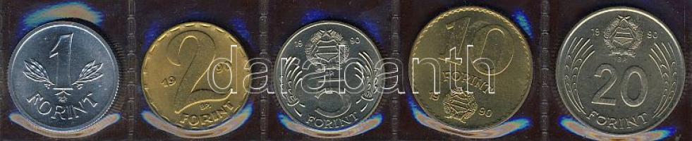 1990. Forgalmi sor szettben 1Ft-20Ft 5klf db kiadatlan köztársaság felirattal, "Kádár" címerrel T:1