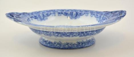 Máz alatt festett kobaltkék látképes gyümölcsös tál, jelzett, máz alatti repedésekkel, d: 31 cm