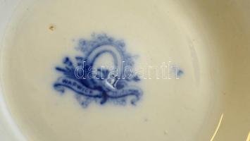 Máz alatt festett kobaltkék látképes gyümölcsös tál, jelzett, máz alatti repedésekkel, d: 31 cm