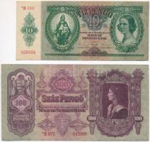 1930. 100P + 1936. 10P mindekettőnél csillagos sorozatszám T:II nyomdai papírránc