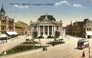 Nagyvárad, Oradea; Bémer tér, Szigligeti színház, villamos, Sonnenfeld Adolf kiadása / square, theater, tram (EK)