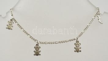 Ezüst(Ag) mackós karkötő, jelzett, állítható hosszúságú, max. 18,5 cm, nettó: 3,3 g