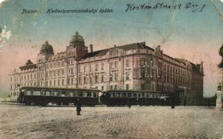 Pozsony, Pressburg, Bratislava; Hadtestparancsnoksági épület, villamos / army headquarters, tram (fa)