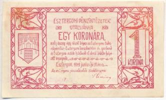 Esztergom 1919. 1K Esztergomi Pénzintézetek Utalványa felülbélyegzett T:II- fo. Adamo EST-1.1