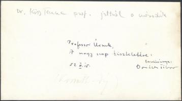 1952 dr. Kiss Ferenc (1889-1966): orvosprofesszor kollégái körében a  Kossuth-díj átvétele után, hát...