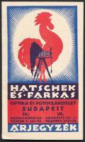 1928 Budapest, Hatschek és Farkas fényképészeti szaküzletének árjegyzéke, 87 p.