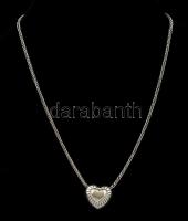 Ezüst(Ag) fonott nyaklánc, szívvel, jelzett, h: 45 cm, nettó: 10,8 g