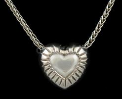 Ezüst(Ag) fonott nyaklánc, szívvel, jelzett, h: 45 cm, nettó: 10,8 g