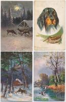 5 db RÉGI vadász motívumú képeslap, vegyes minőség / 5 pre-1945 hunting art postcards, mixed quality