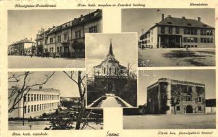 Szenc, Szempcz, Senec; Községháza, Postahivatal, Római katolikus templom és népiskola, Lourdesi barlang, Gimnázium, Török ház, Főszolgabírói hivatal / town hall, post office, church, school, Lourdes cave, grammar school, Turkish house, court office (EK)