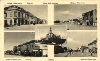 Szenc, Szempcz, Senec; Molnár Albert utca, Piac tér, Római katolikus templom, Rákóczi Ferenc utca / streets, market square, church (EK)