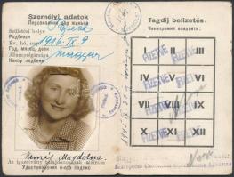 1945 Magyar Artisták Szabad Szervezete, fényképes igazolvány, kissé viseltes állapotban