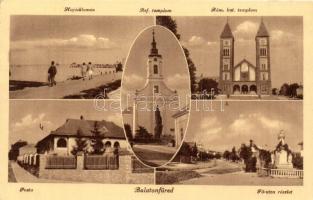 Balatonfüred, hajóállomás, posta, Fő utca, Református és római katolikus templom