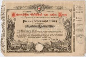Ausztria / Bécs 1882. "Osztrák Vöröskereszt" kötvénye 10G értékben, szárazpecséttel + Buda...
