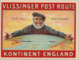 cca 1930 Vlissinger post route hajózási társaság reklámnyomtatványa, S.M. Zeeland, litografált, 9x12 cm / Vlissinger post route shipping company advertisement, litho, 9x12 cm