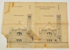1926 A Csillaghegyi református templom terve. Szántay Endre jelzett tusrajza. Szakadásokkal. 56x42 cm