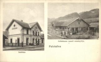 Palotailva, Lunca Bradului; Indóház, vasútállomás, Grünbaum vasúti vendéglője / railway station and restaurant (EK)