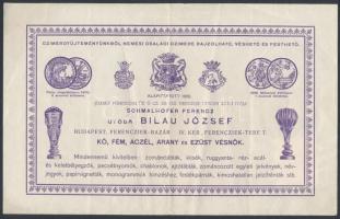 1912 Schmalhofer Ferenc utóda Bilau József vésnök díszes számlája, okmánybélyeggel, 15x23,5 cm