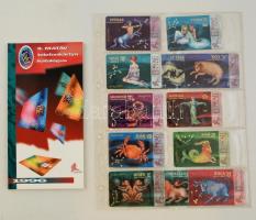 12 db különféle horoszkópmotívumos telefonkártya, használt, berakóban + II: MATÁV telefonkártya katalógus 1996