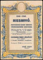 1948 Meghívó a Pest-Pilis-Solt-Kiskun vármegye törvényhatósági bizottsága által rendezett centenáris ünnepi közgyűlésre, valamint ünnepélyre