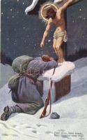 Édes Jézus szent kezed, szép hazánkat védjed meg; Szent István Társulat háborús képeskártyáinak karácsonyi sorozata / WWI Hungarian military, Jesus, praying soldier