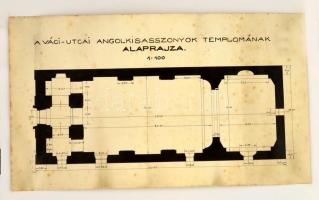 cca 1920 Váci-utcai Angolkisasszonyok templomának alaprajza, kissé foltos, 28x48 cm.
