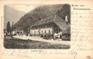 Vöröstorony-szoros, Rotenturmpass; Billes Vendéglője, lovashintó. Jos. Drotleff / Gasthaus Billes / guest house, horse cart