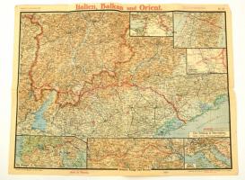 1918 Paasches Frontkarte: Der westliche Kriegsschauplatz/Italien, Balken, und Orient, Stuttgart, Paasche&Luz, német nyelven, kis szakadással, 45x60 cm.