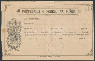 1914 Horvát nyelvű kitöltetlen fegyvertartási engedély, kissé szakadt, 11x17 cm / Croatian gun licence, slightly worn, 11x17 cm