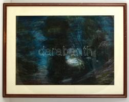 Bartha jelzéssel: Kékség, pasztell, papír, paszpartuban, üvegezett fa keretben, 46×66 cm