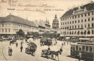 Budapest V. Deák Ferenc tér, Anker-Udvar, villamosok, lovashintók, Zongoraterem