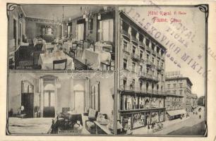Fiume, Corso, F. Heims Hotel Royal, shop of M. Weiss and Francesco Rausch, room and dining hall interior, Art Nouveau